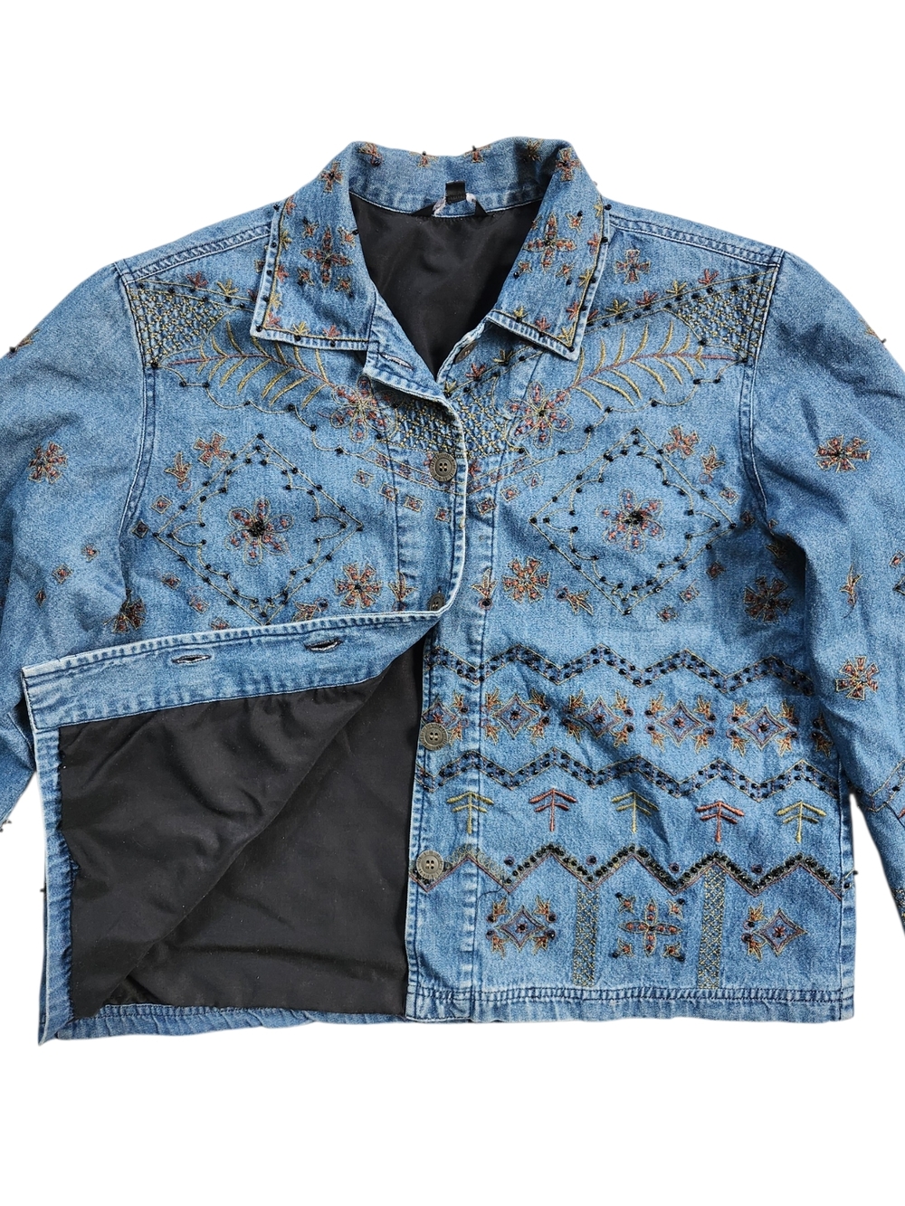 Vintage Embroidered Beaded Denim Shirt | Boho Western Festival | Large - Picture 6 of 8